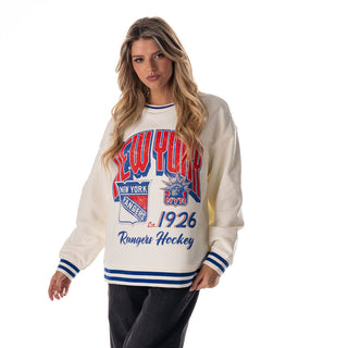 New York Rangers Oversized Vintage Crew Fleece - Vintage White