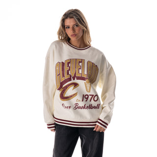 Cleveland Cavs Women's Oversized Vintage Crew Fleece - Vintage White
