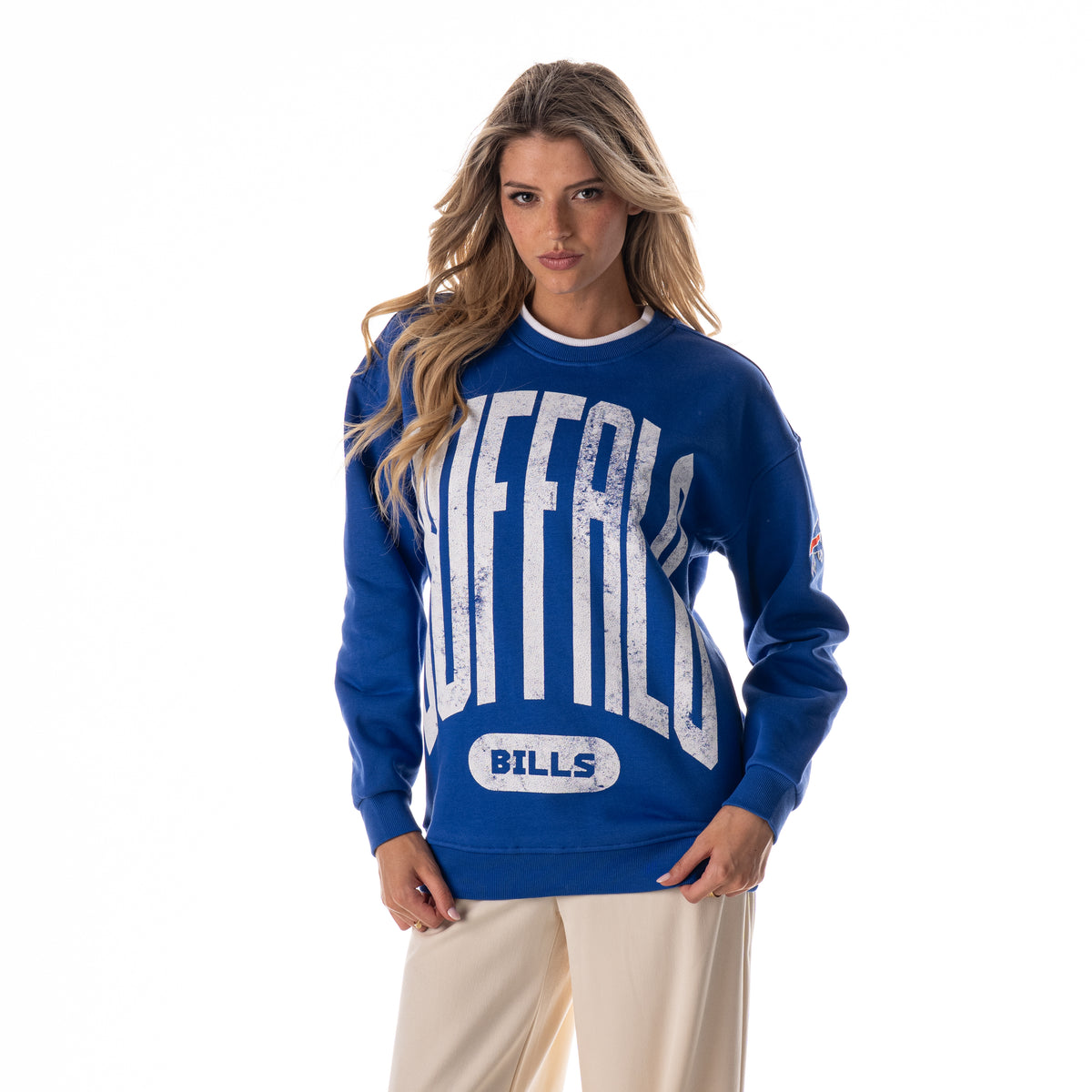 Buffalo Bills Women's Double Collar Crew Fleece - Royal