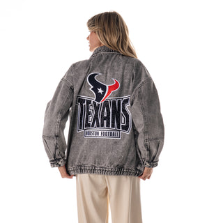 Houston Texans Women's Denim Jacket w/ Crystal Rock Detail - Grey Denim