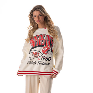 Kansas City Chiefs Women's Oversized Vintage Crew Fleece - Vintage White