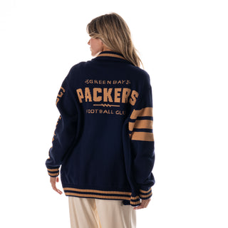 Green Bay Packers Unisex Jacquard Zip Front Sweater - Navy
