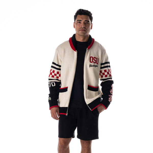 Ohio State Buckeyes Unisex Jacquard Zip-Front Sweater - Cream