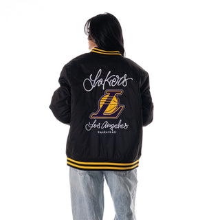 Los Angeles Lakers Unisex Nylon Front Zip Bomber - Black