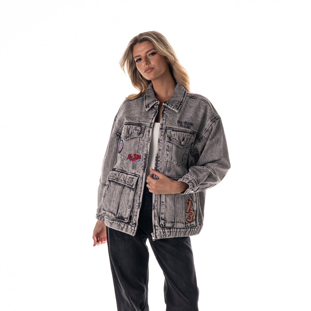 New Orleans Pelicans Women's Oversized Jacket w/pockets - Grey