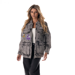 Minnesota Vikings Women's Denim Jacket w/ Crystal Rock Detail - Grey Denim