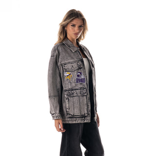 Minnesota Vikings Women's Denim Jacket w/ Crystal Rock Detail - Grey Denim