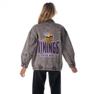 Minnesota Vikings Women's Denim Jacket w/ Crystal Rock Detail - Grey Denim