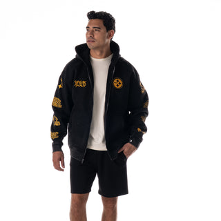 Pittsburgh Steelers Unisex Logo Sleeve Full Zip Hoodie - Black