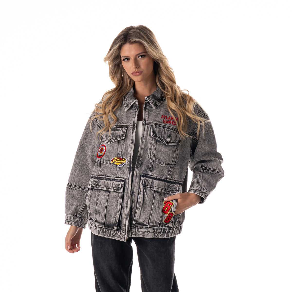 Atlanta Hawks Women's Oversized Jacket w/ Cargo Pockets - Grey