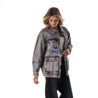 Philadelphia Eagles Women's Denim Jacket w/ Crystal Rock Detail - Grey Denim
