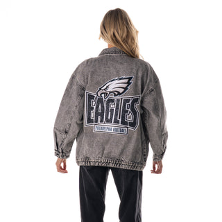 Philadelphia Eagles Women's Denim Jacket w/ Crystal Rock Detail - Grey Denim