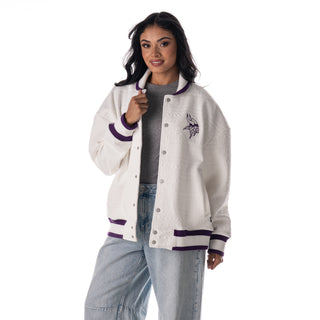 Minnesota Vikings Unisex Embossed Cable Knit Bomber - Vintage White