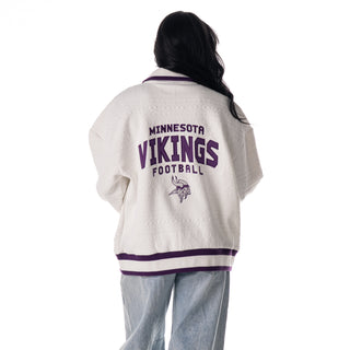 Minnesota Vikings Unisex Embossed Cable Knit Bomber - Vintage White