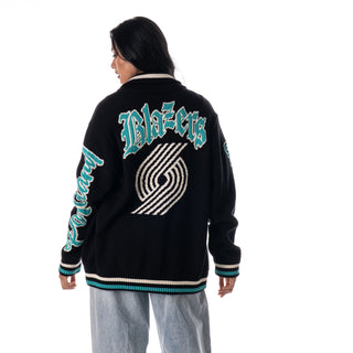 Portland Trailblazers Jacquard Zip Front Sweater - Black