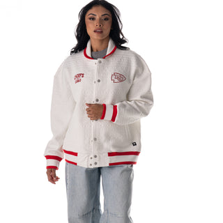 Kansas City Chiefs Unisex Embossed Cable Knit Bomber - Vintage White