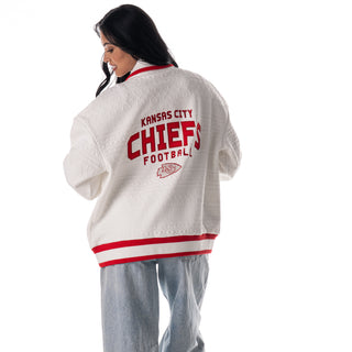 Kansas City Chiefs Unisex Embossed Cable Knit Bomber - Vintage White