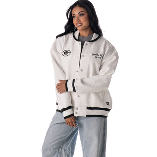 Green Bay Packers Unisex Embossed Knit Bomber - Vintage White