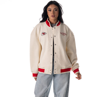Kansas City Chiefs Unisex Embossed Cable Knit Bomber - Cream