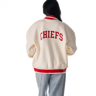 Kansas City Chiefs Unisex Embossed Cable Knit Bomber - Cream