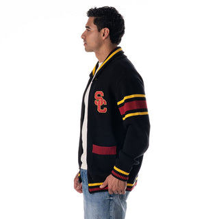 USC Jacquard Zip Front Sweater – Black