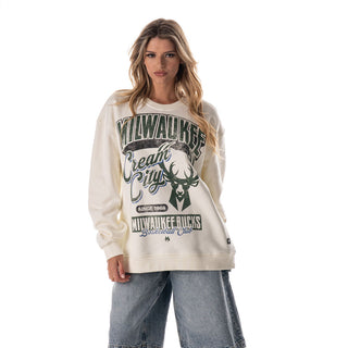 Milwaukee Bucks Unisex Graphic Crew Fleece - Vintage White