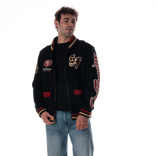 San Francisco 49ers Unisex Jacquard Zip Front Sweater - Black