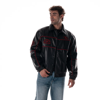 San Francisco 49ers Faux Leather Racing Jacket – Black