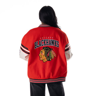 Chicago Blackhawks Unisex Drop Shoulder Varsity Jacket - Red
