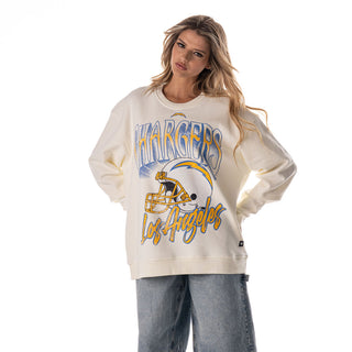 Los Angeles Chargers Unisex Helmet Graphic Crew Fleece -  Vintage White