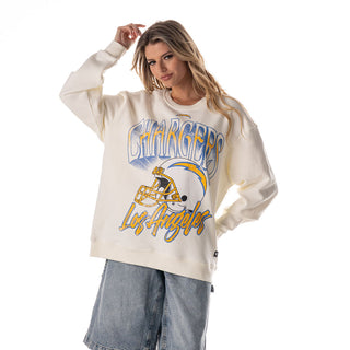 Los Angeles Chargers Unisex Helmet Graphic Crew Fleece -  Vintage White