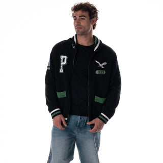 Philadelphia Eagles Unisex Jacquard Zip Front Sweater - Black