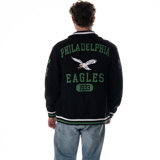 Philadelphia Eagles Unisex Jacquard Zip Front Sweater - Black