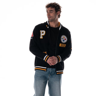 Pittsburgh Steelers Unisex Jacquard Zip Front Sweater - Black