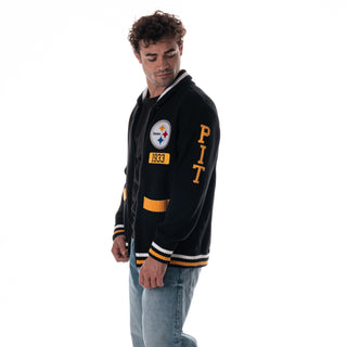 Pittsburgh Steelers Unisex Jacquard Zip Front Sweater - Black