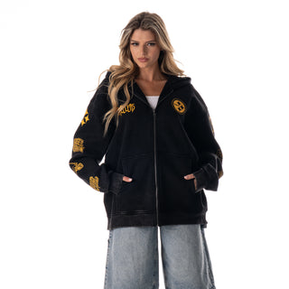 Pittsburgh Steelers Unisex Logo Sleeve Full Zip Hoodie - Black