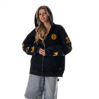 Pittsburgh Steelers Unisex Logo Sleeve Full Zip Hoodie - Black