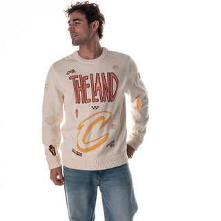 Cleveland Cavs Unisex All Over Jacquard Crew Sweater - Cream