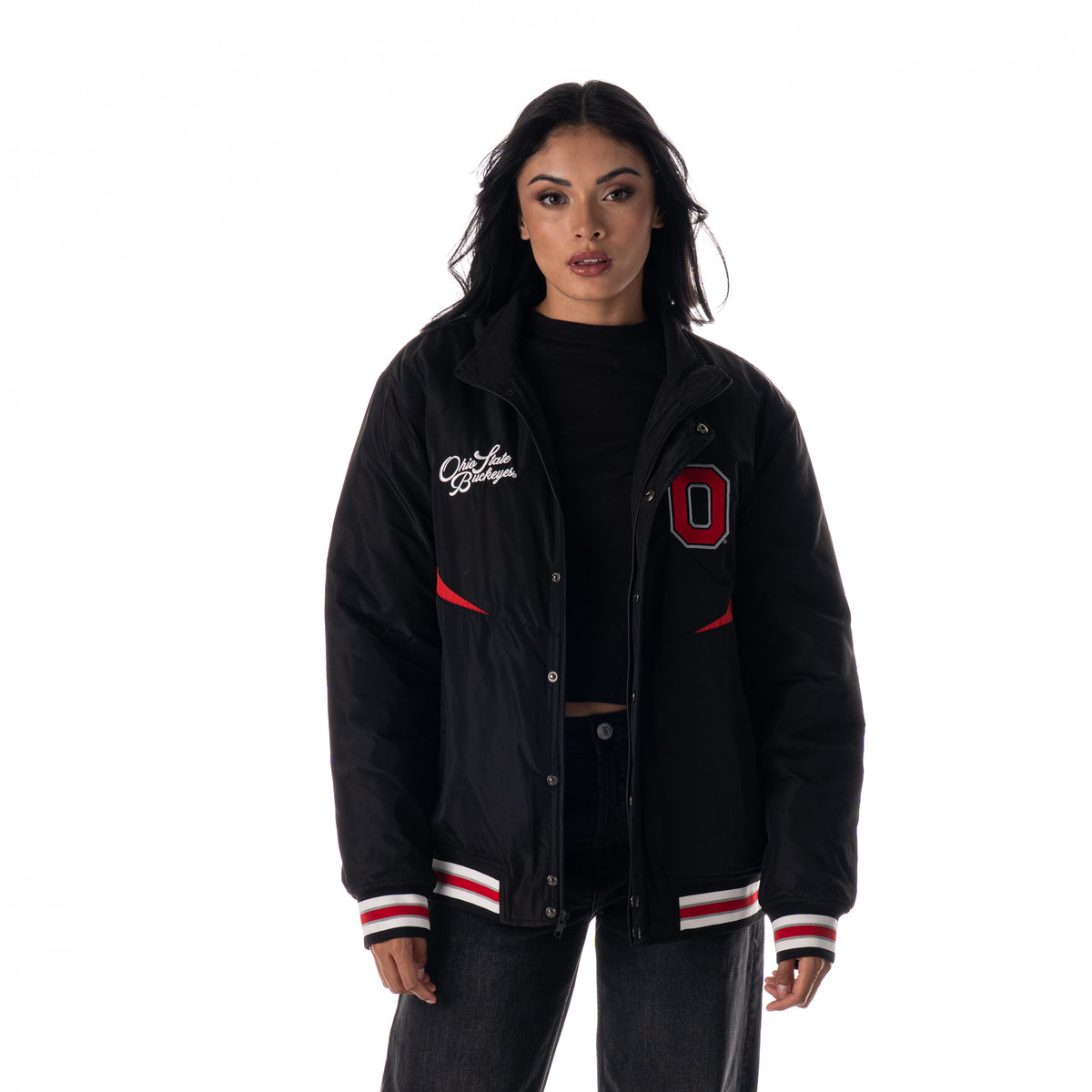 Ohio State Buckeyes Unisex Nylon Bomber Jacket - Black