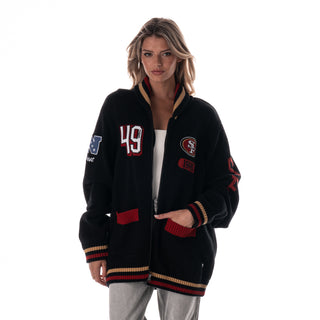 San Francisco 49ers Jacquard Zip Front Sweater – Black
