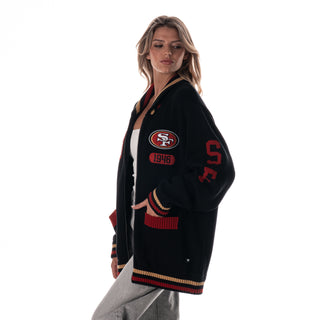 San Francisco 49ers Jacquard Zip Front Sweater – Black