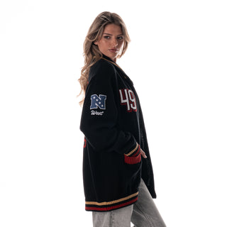 San Francisco 49ers Jacquard Zip Front Sweater – Black