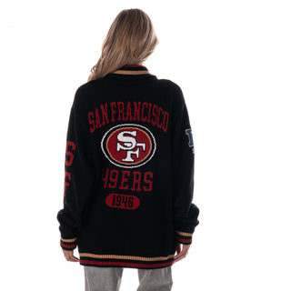 San Francisco 49ers Jacquard Zip Front Sweater – Black