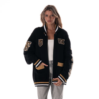 Vegas Golden Knights Unisex Jacquard Zip Front Sweater - Black