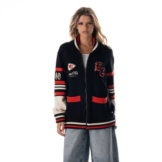 Kansas City Chiefs Unisex Jacquard Zip Front Sweater - Black