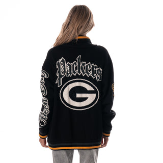 Green Bay Packers Unisex Jacquard Zip Front Sweater - Black
