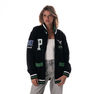 Philadelphia Eagles Unisex Jacquard Zip Front Sweater - Black