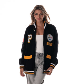 Pittsburgh Steelers Unisex Jacquard Zip Front Sweater - Black