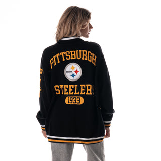 Pittsburgh Steelers Unisex Jacquard Zip Front Sweater - Black