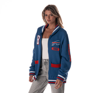 Buffalo Bills Unisex Jacquard Zip Front Sweater - Black